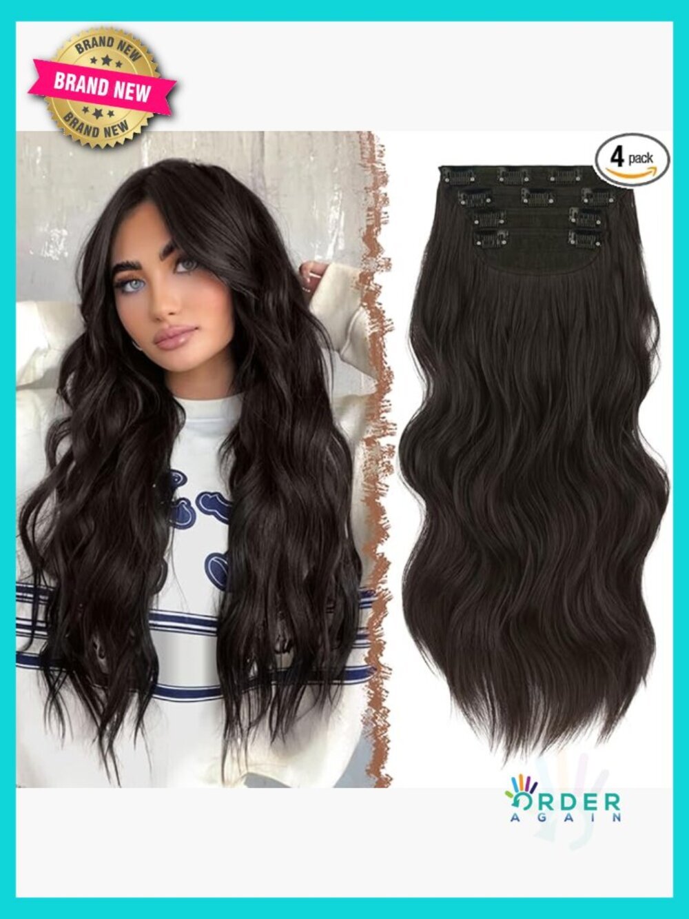 Clip In Hair Extensions 4 PCS Long Wavy Thick Full Head Synthetic Hairpieces